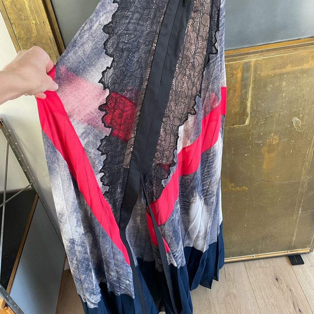 BCBGMaxAzria Runway gown in Black, Blue, and Red… high neck lace maxi dress - Picture 7 of 8